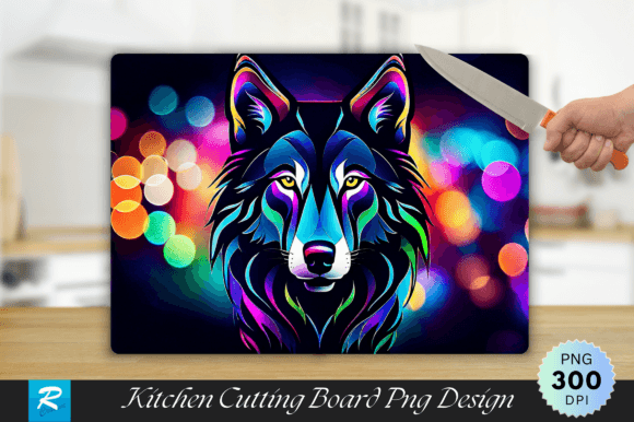 Download Colorful Wolf Cutting Board PNG Design - Premium Resources