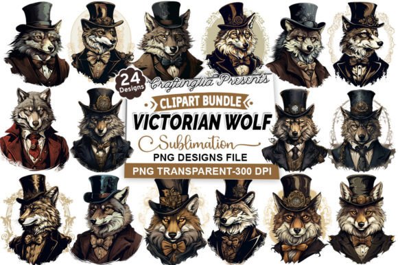 Download Victorian Wolf Sublimation Clipart Bundl - Wolf sublimation Collection
